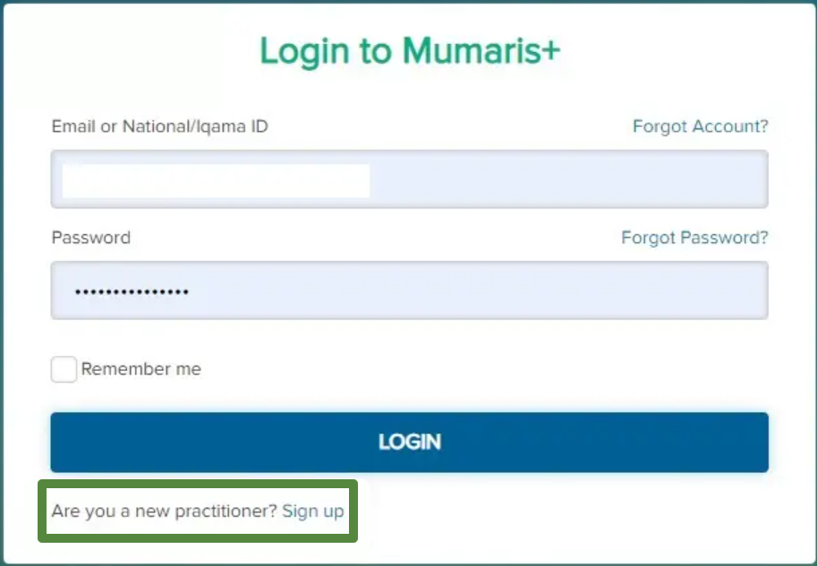 Mumaris Plus sign up