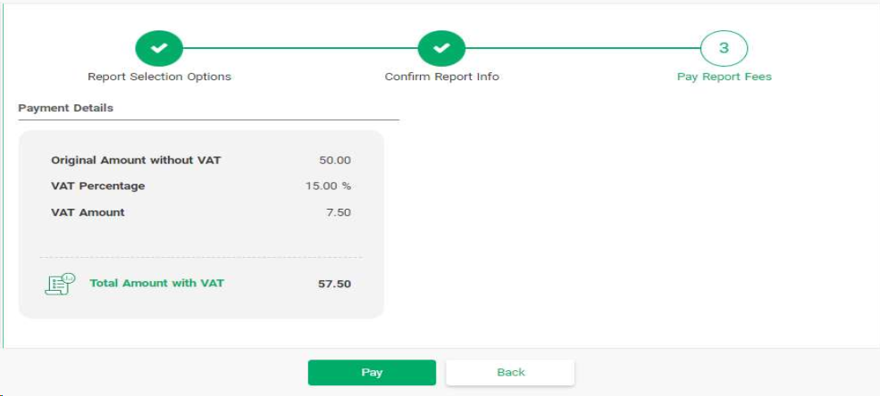 Now click, "Pay" button to pay report fees.